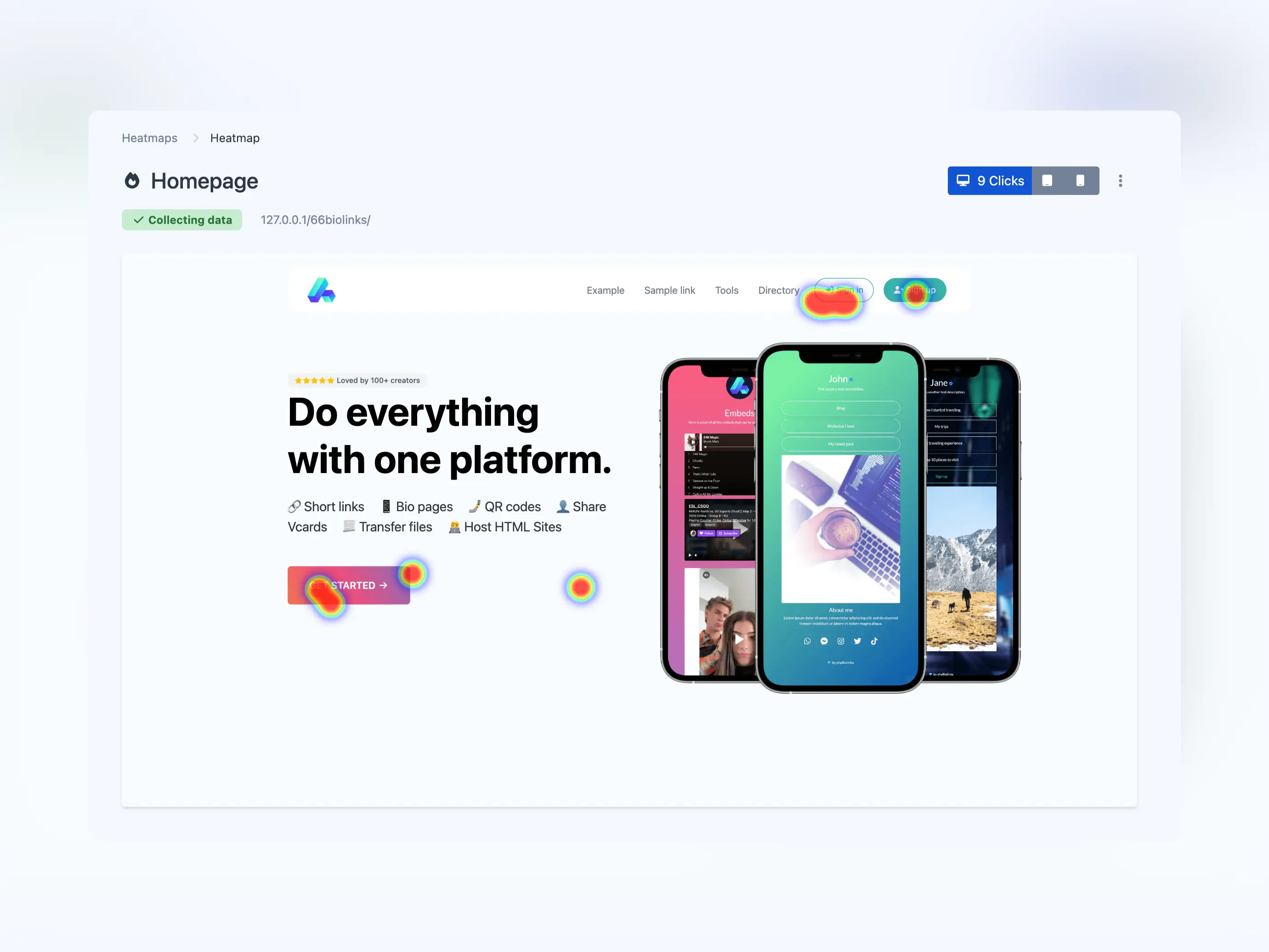 应用热图页面的屏幕截图