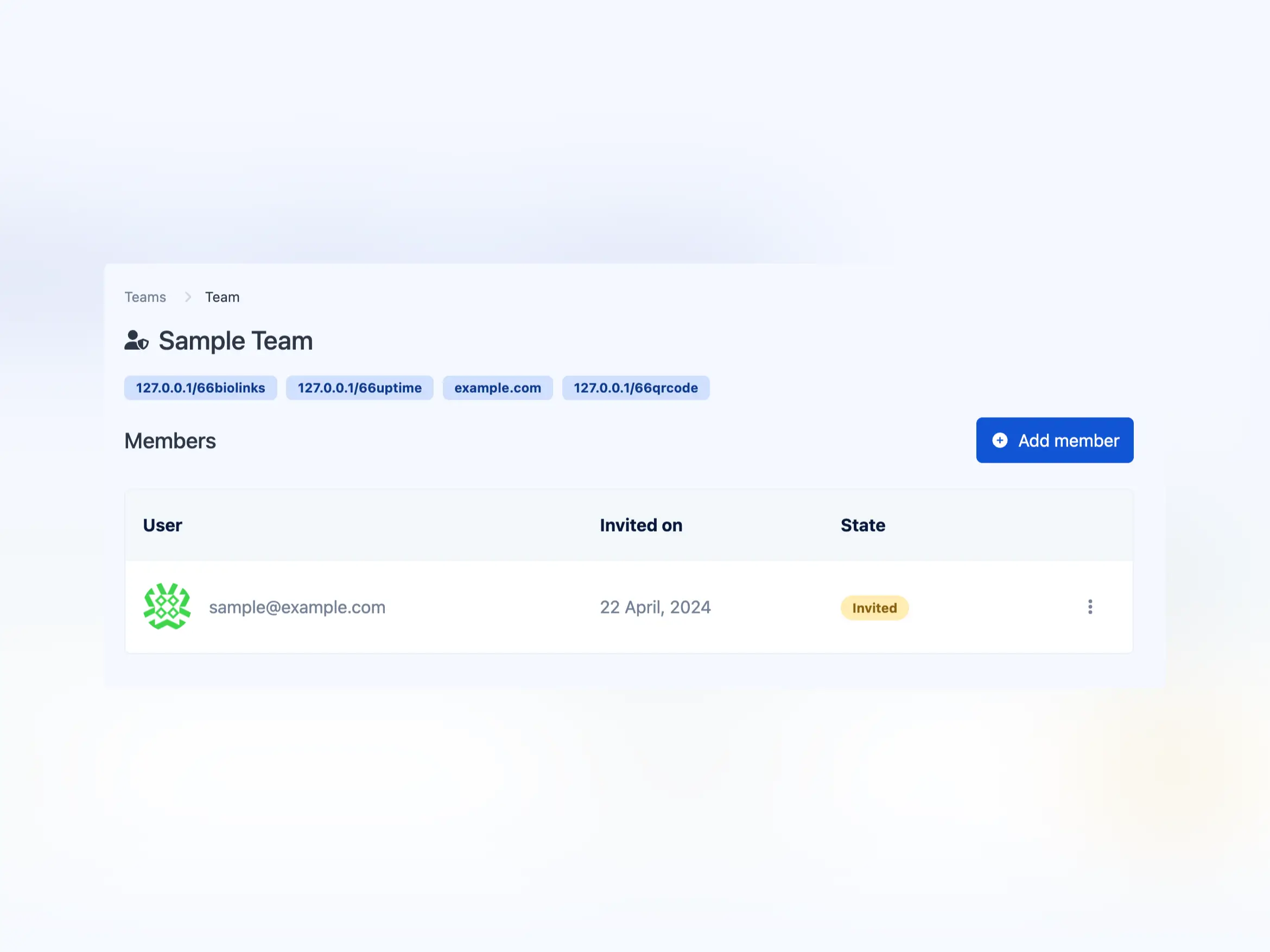 应用团队页面的屏幕截图